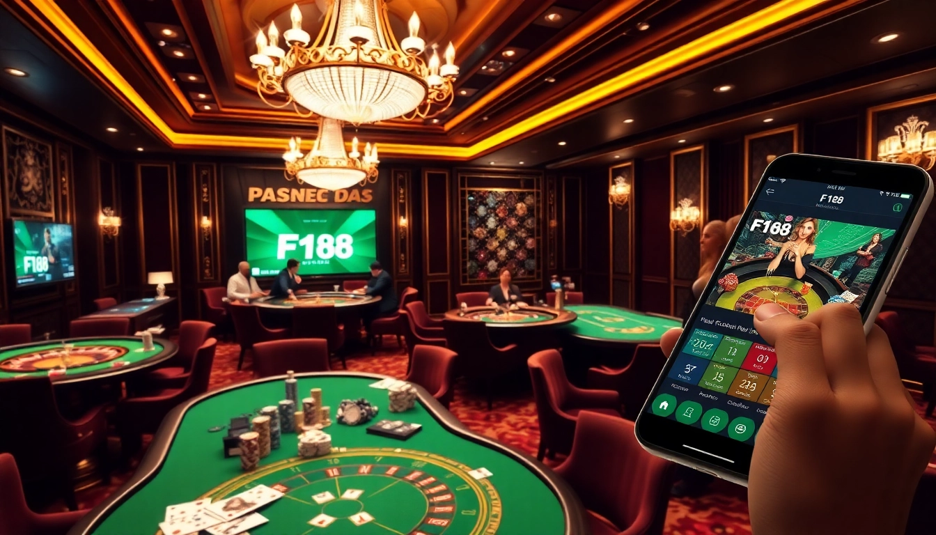 Experience excitement with F168 online gaming interface amidst vibrant casino elements.