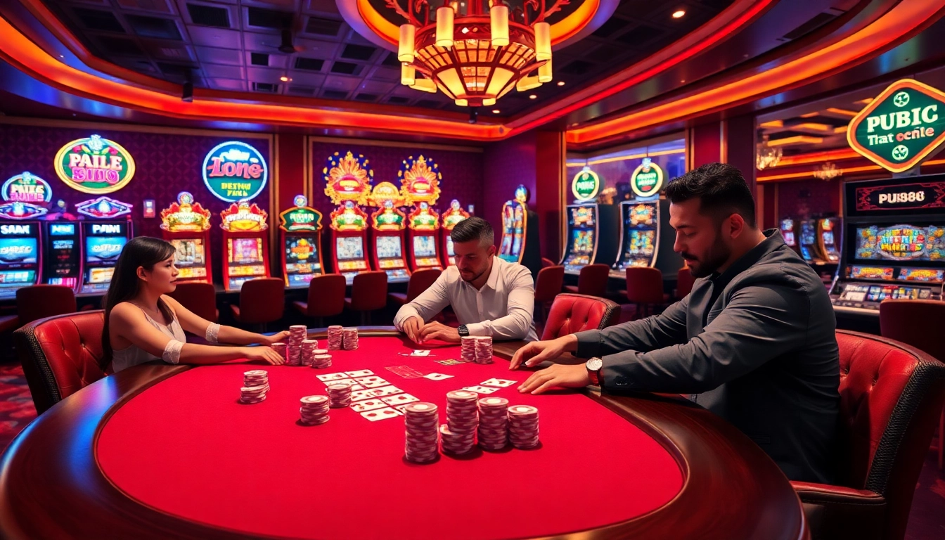 Experience premium poker action at PUB88 casino, featuring high-stakes gameplay with poker chips and cards.