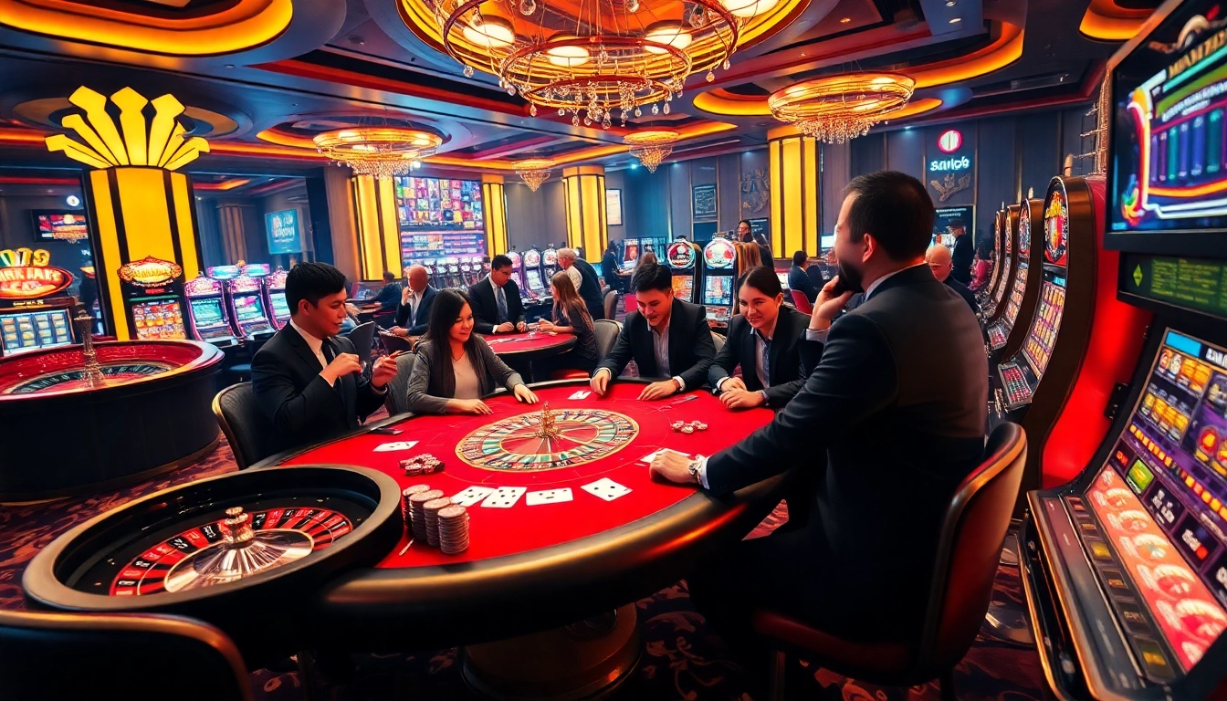 MM88 players engaging in an exciting poker game at a luxurious casino.