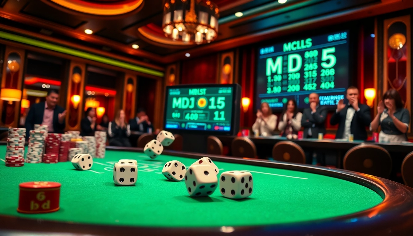 Excited players engaging in a Tài Xỉu MD5 game at a vibrant casino table