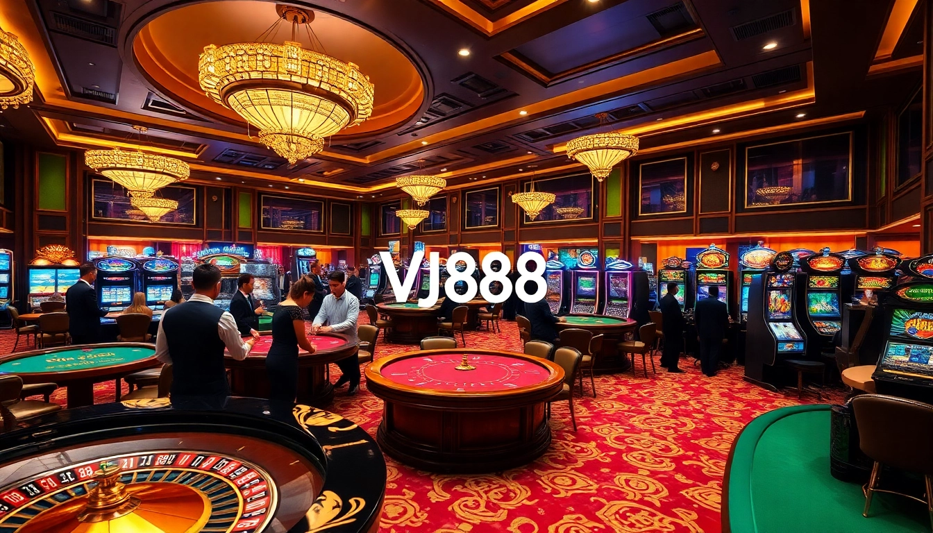 Experience the vibrant gaming atmosphere at VJ88, featuring roulette and poker tables.
