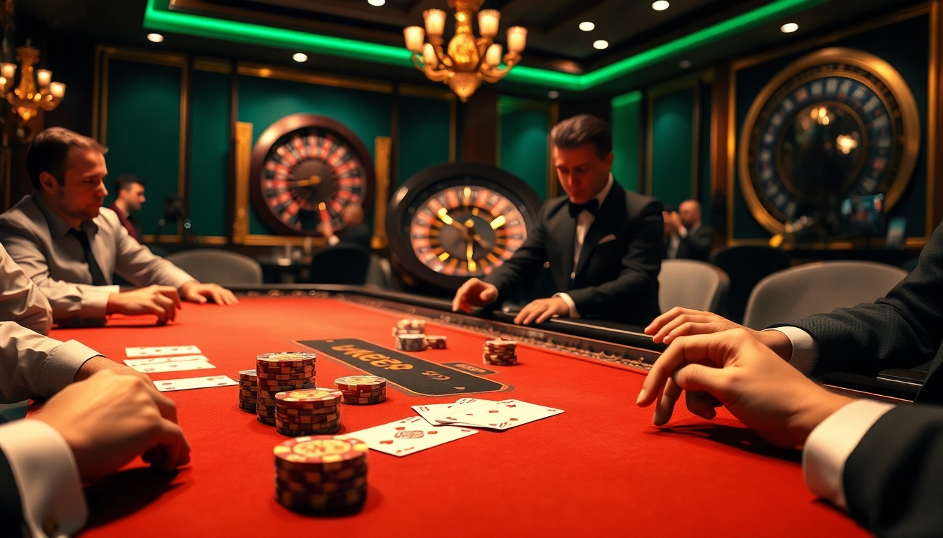 Players enjoying a high-stakes poker game at one88's luxurious casino.
