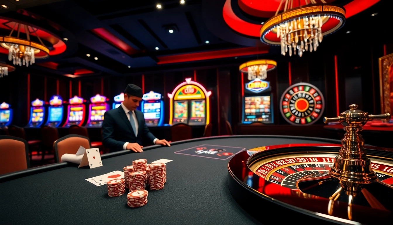 Gamble confidently at https://69vn.br.com/ in a glamorous casino setting with professional croupiers and lively games.