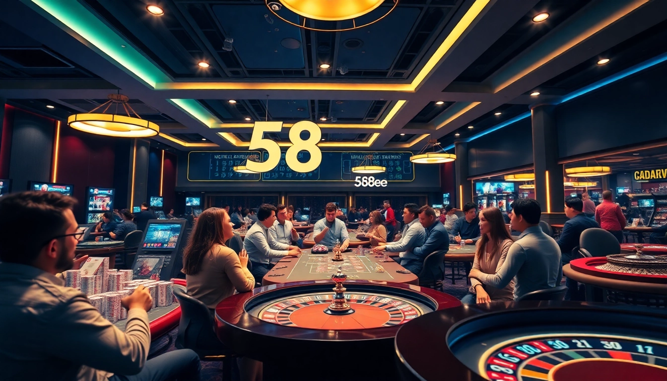 Engaging players enjoying the 58ee online casino platform, showcasing games and a vibrant atmosphere.