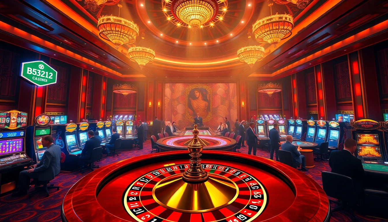 B52-themed poker chips on a luxurious casino table in a vibrant gambling environment.