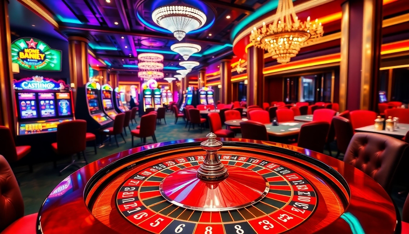 Players enjoying roulette at a luxurious casino, featuring elements from https://mb66-th.com/ in a vibrant setting.