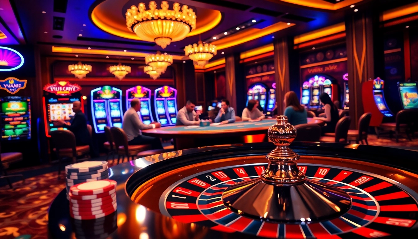 Players enjoying a thrilling gaming experience at Vuabai9 casino with cards and chips.