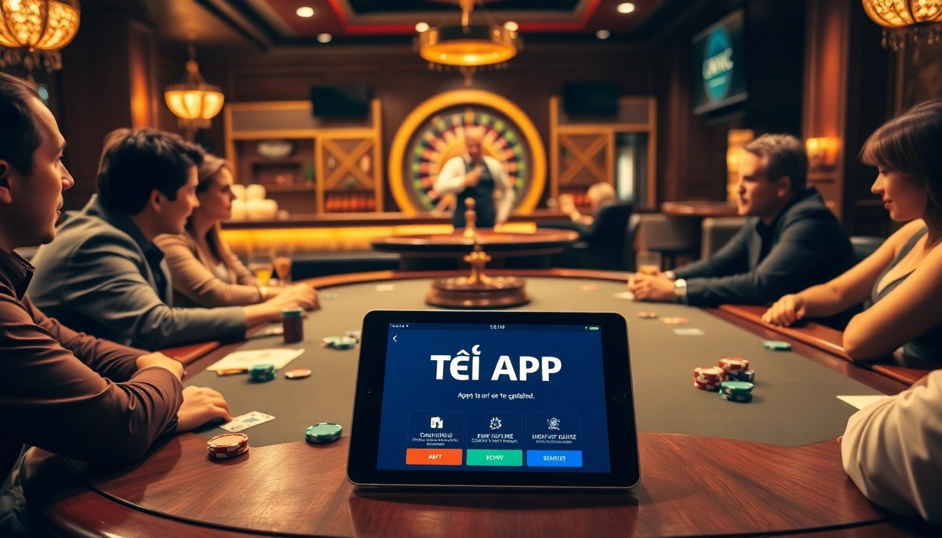 Tải App to enhance your casino experience with poker tables and roulette wheels in a luxury setting.