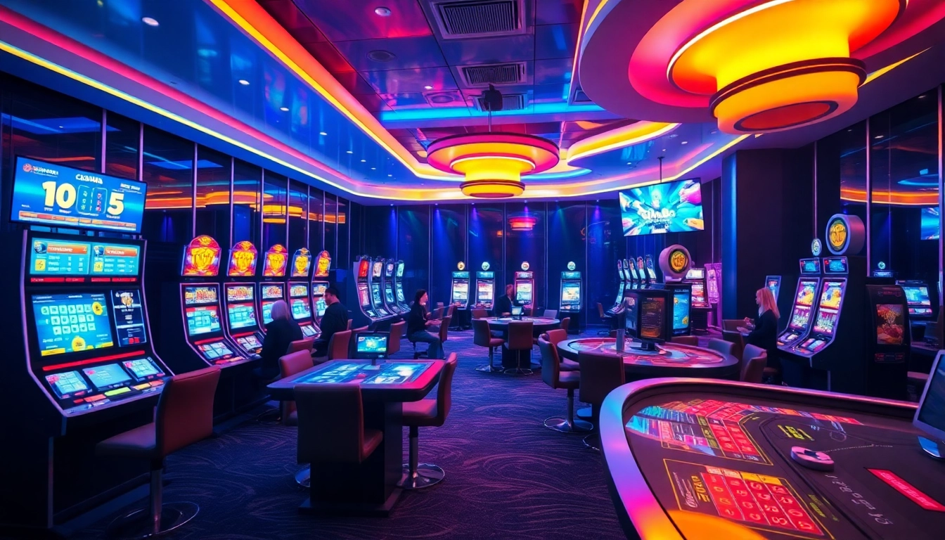 Go8 online casino featuring vibrant gaming tables, interactive slot machines, and engaging atmosphere.