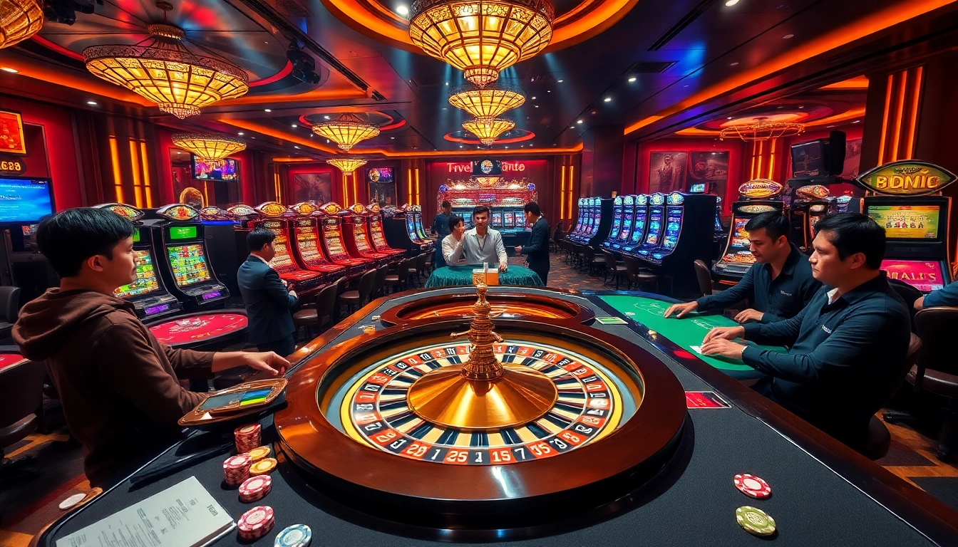 Experience thrilling gambling action at a luxurious casino featuring kp88 roulette tables and engaged players.