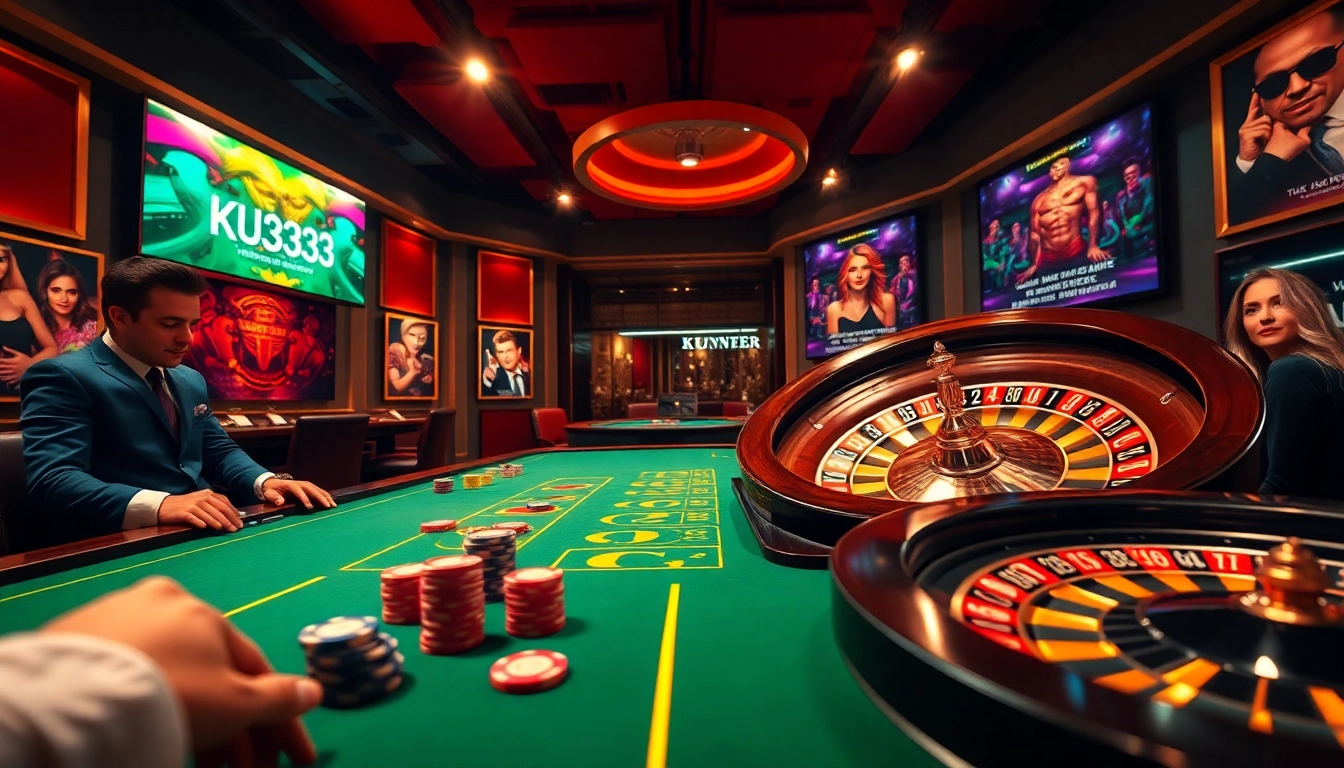 Betting at a luxurious casino table featuring ku3933 poker chips and a roulette wheel.