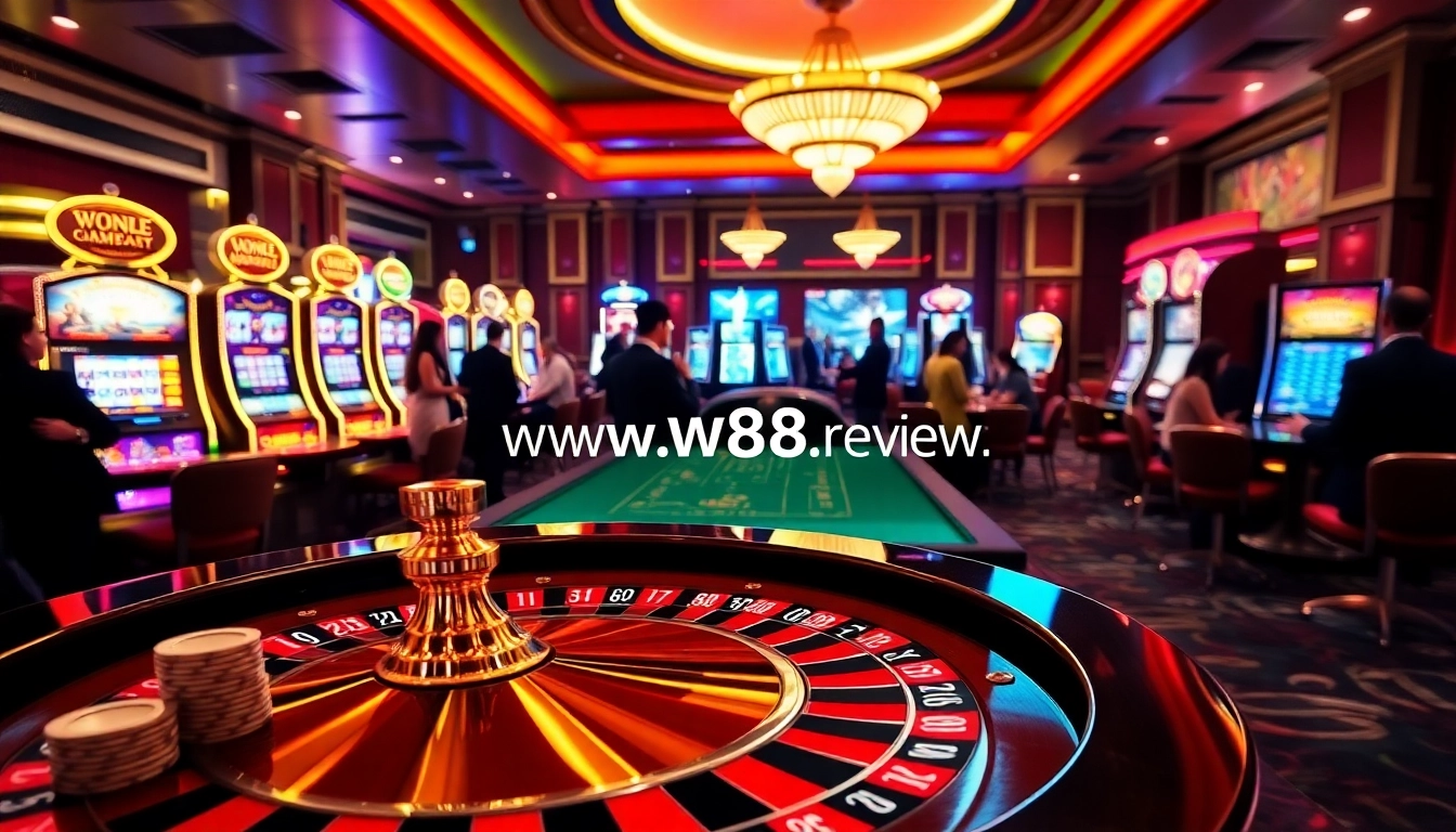 The lively atmosphere of a casino highlighting various gambling activities at https://ww88.review/ with players enjoying table games and slots.