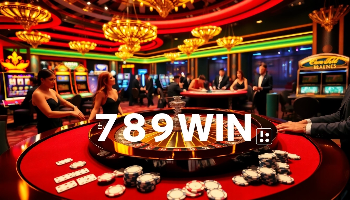 Experience the excitement of 789WIN at a luxurious casino with vibrant gaming tables.