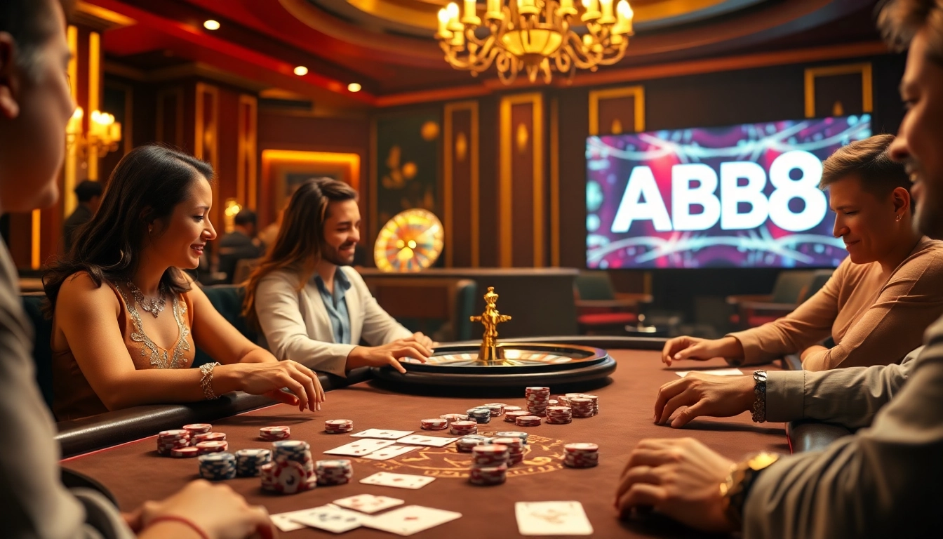 Engage with exciting casino action at ABC8 poker tables featuring vibrant chips and cards.