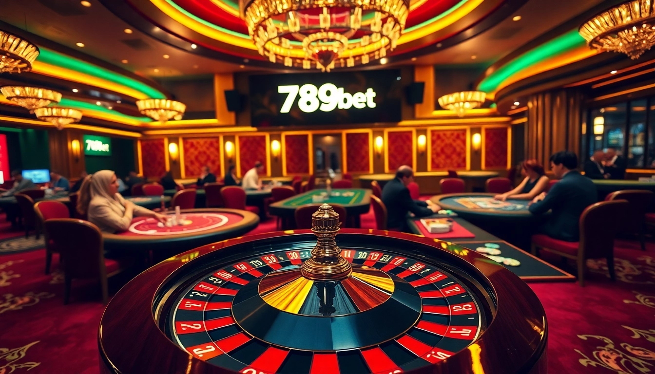 Players engaging intensely at a high-stakes table in the luxurious 789bet casino.