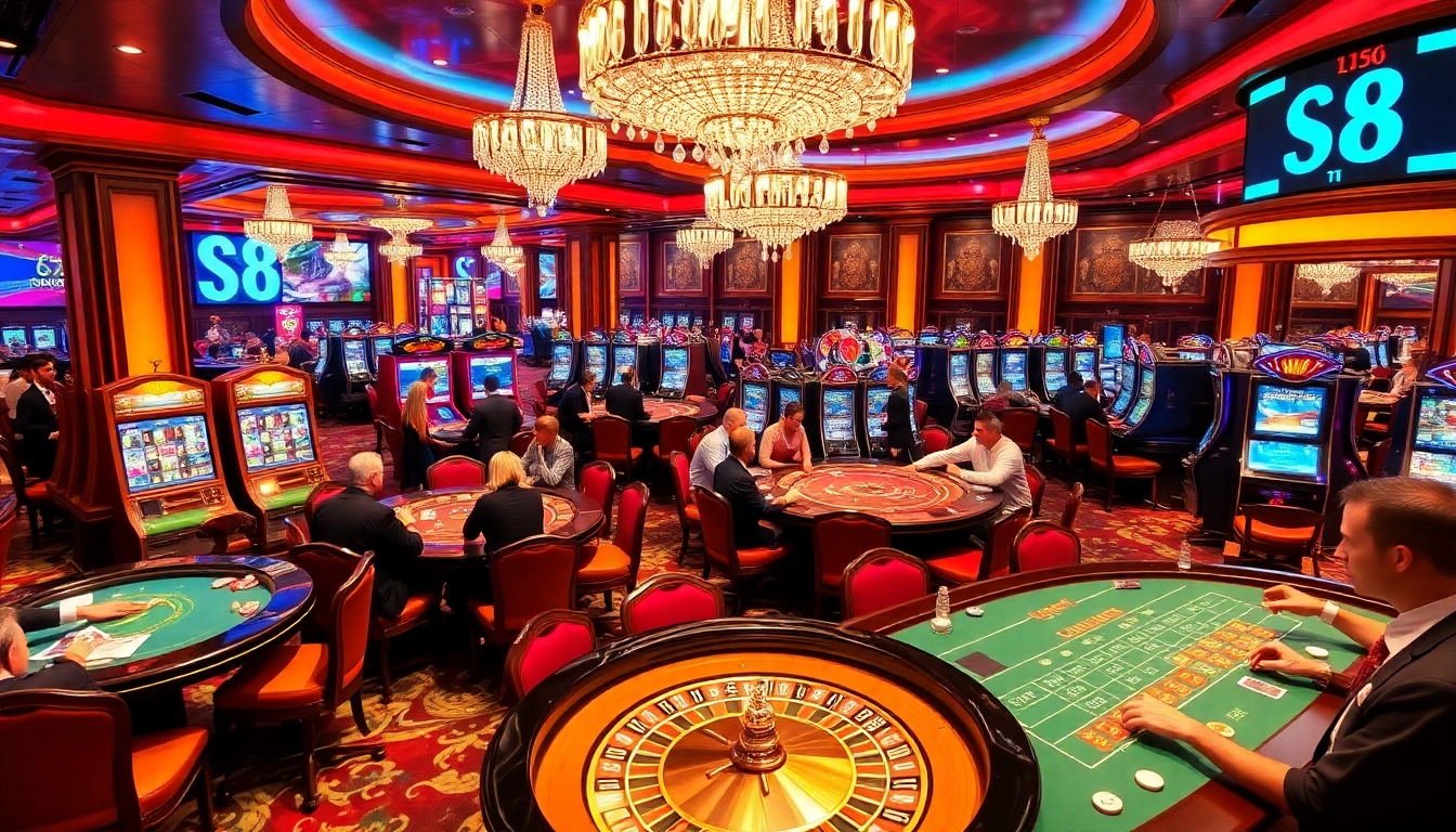 S8 online gambling platform showcasing vibrant casino games and players excitedly winning.