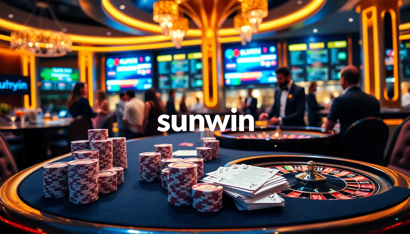 Engaged players enjoying poker at a luxurious sunwin casino table, showcasing high stakes excitement.