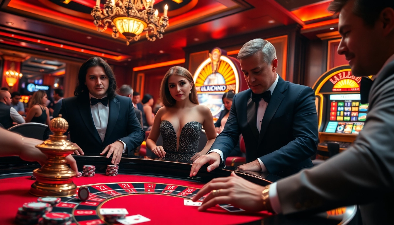 Experience the thrilling action of UK88 at a luxurious casino featuring roulette, poker chips, and vibrant atmosphere.