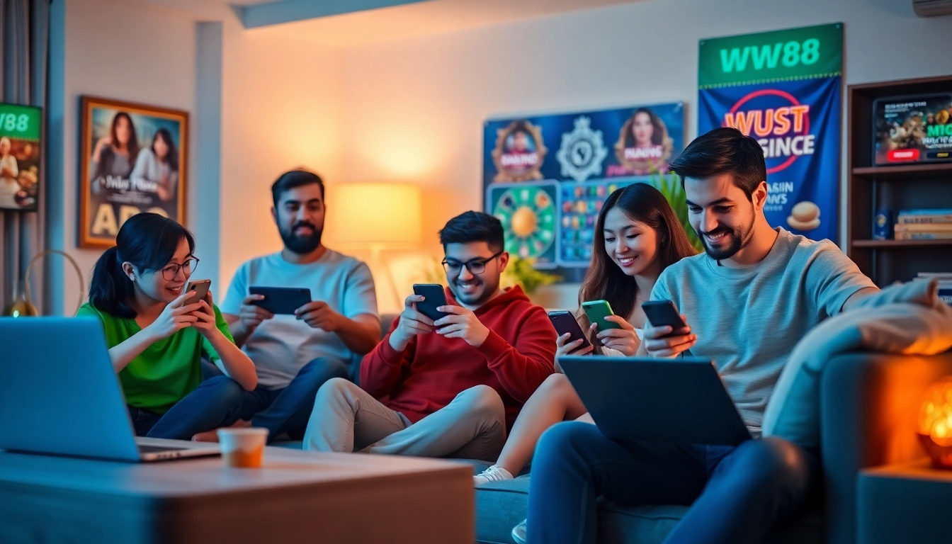 Engaging players experiencing WW88's online gaming platform in a cozy setting.
