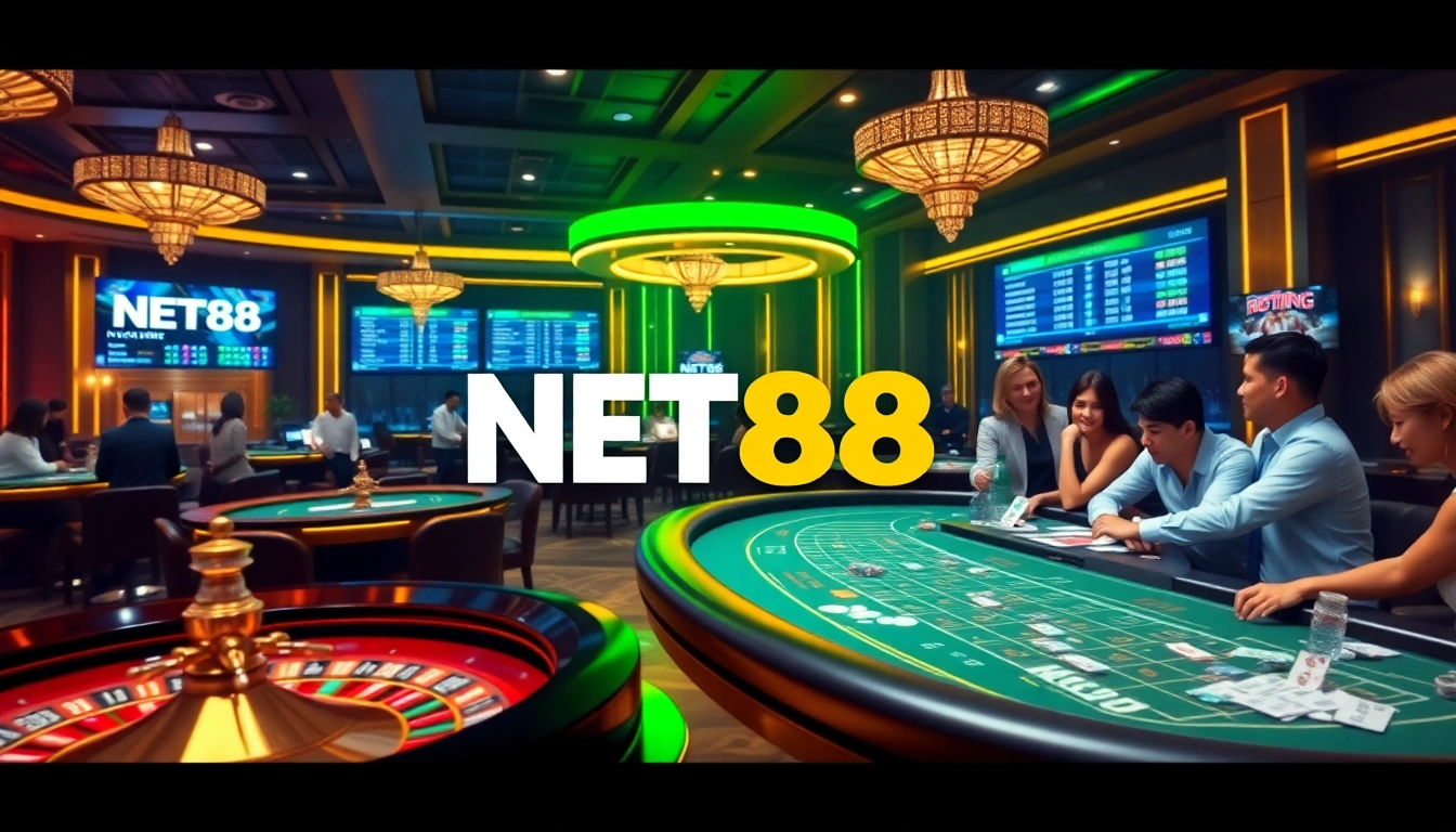 Experience the excitement of gambling at NET88 with engaging gameplay scenes and vibrant casino elements.
