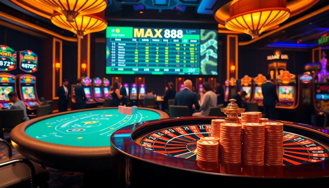 Experience the thrill of winning at max88's luxurious casino with roulette and poker action.