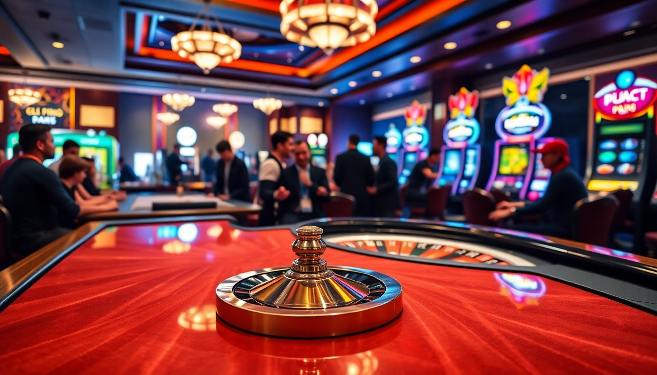 Experience the excitement of u888 online gaming with a vibrant casino scene showcasing poker tables, slot machines, and roulette.