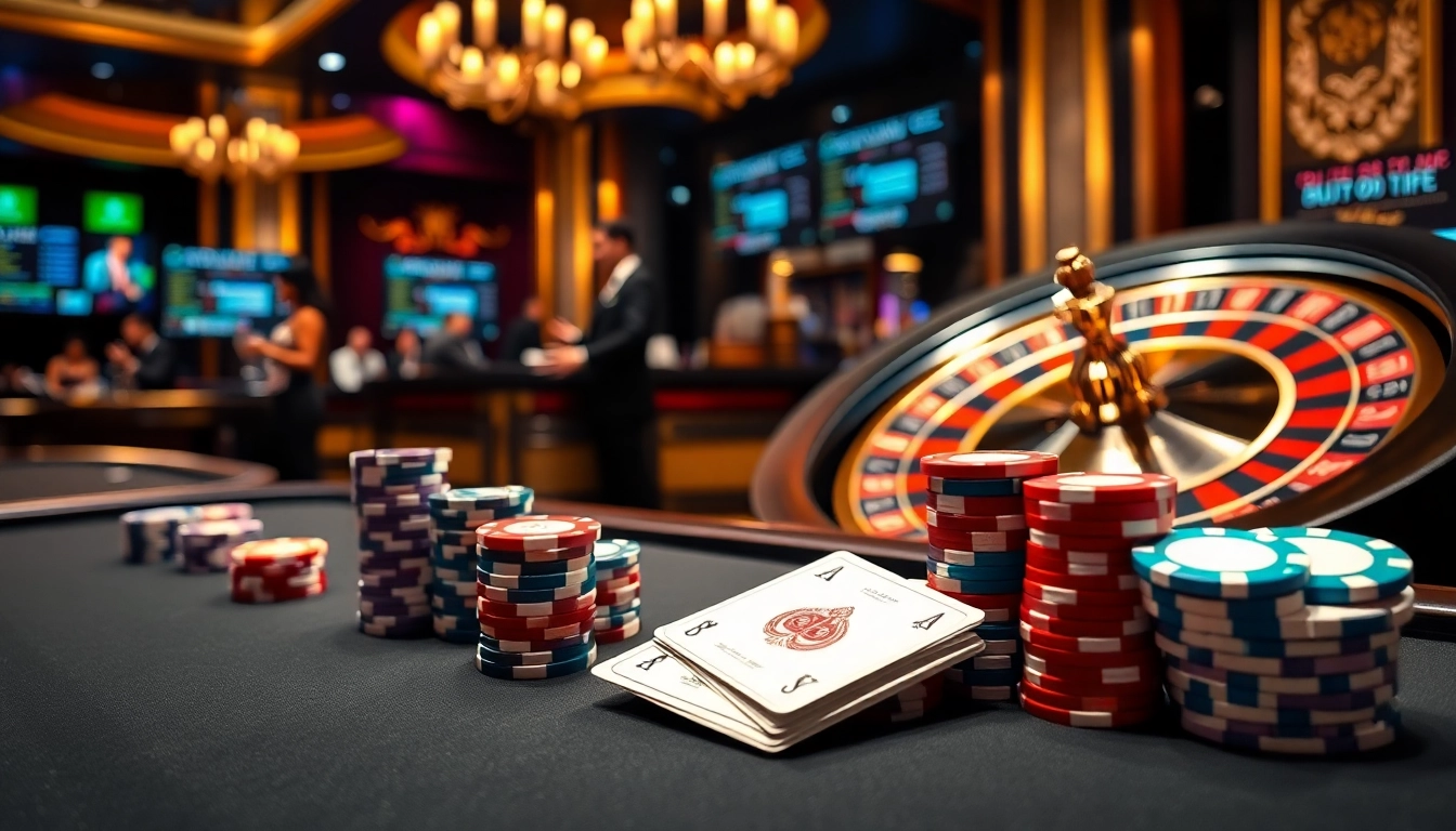 Experience the thrill of poker and roulette at Ev88app in an elegant casino setting.