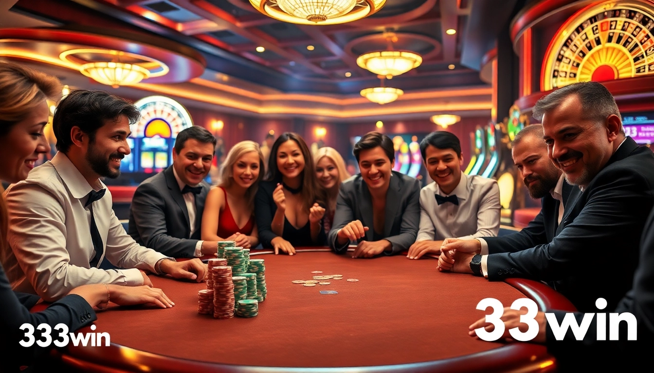 Experience high-stakes action at 33win's exciting poker table in a luxurious casino.