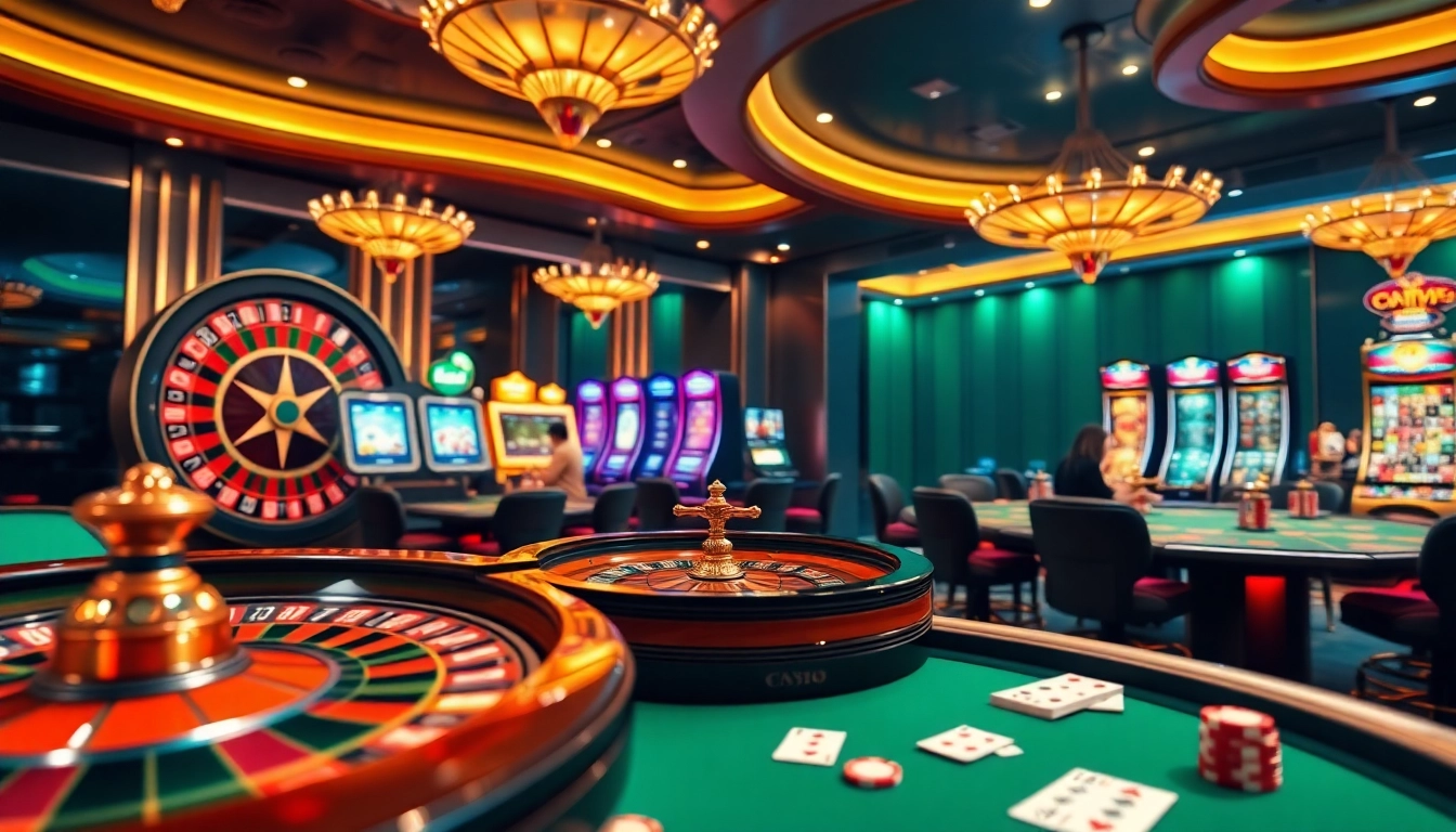 Engaging gambling scene showcasing diverse gaming options at https://s8esra.com/ with vibrant roulette and poker tables.