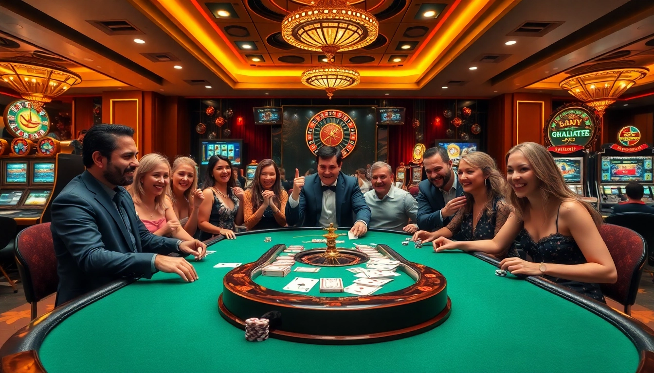 Players enjoying games at GG88 casino with vibrant atmosphere and luxury design.