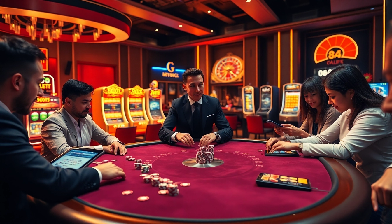 Experience the thrill of gambling at https://88vv.jpn.com/ with a luxurious poker table and vibrant slot machines.