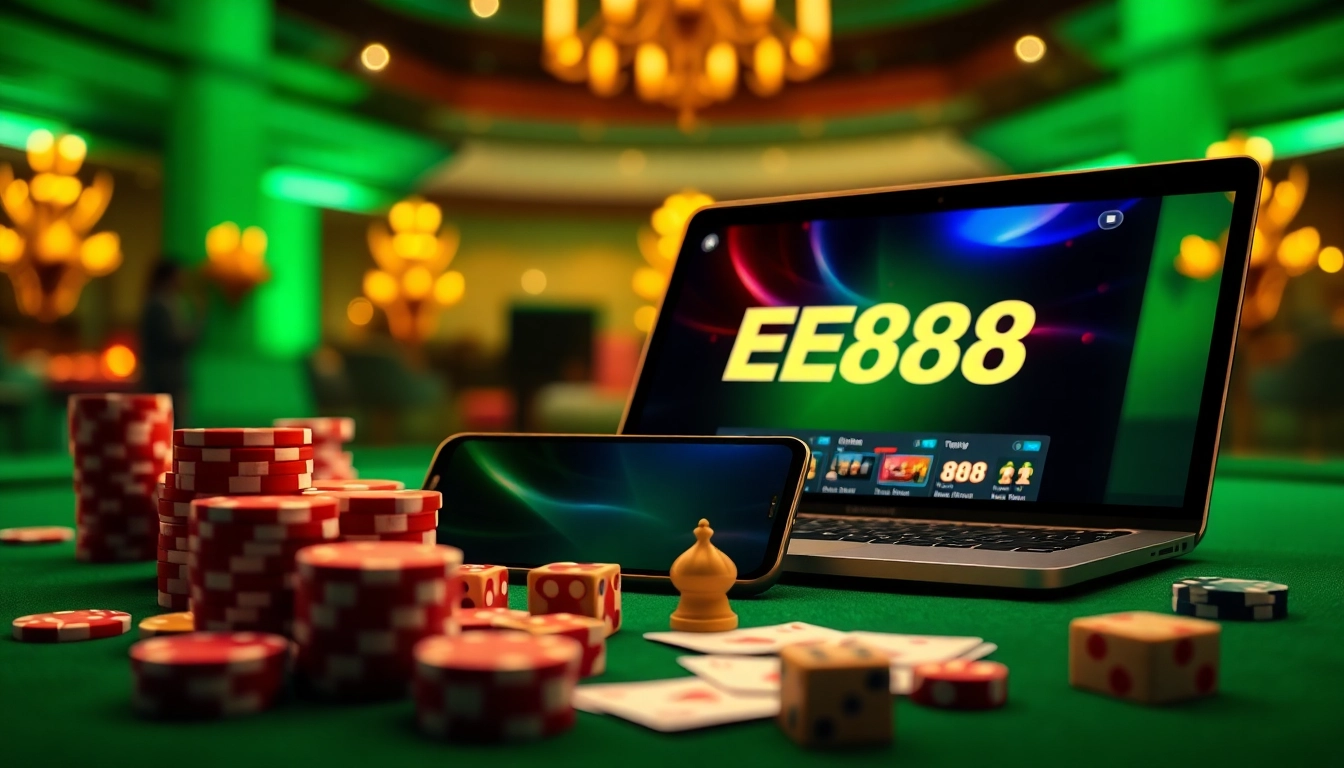 Play exciting games at EE88 online casino with vibrant poker chips and sophisticated interface.