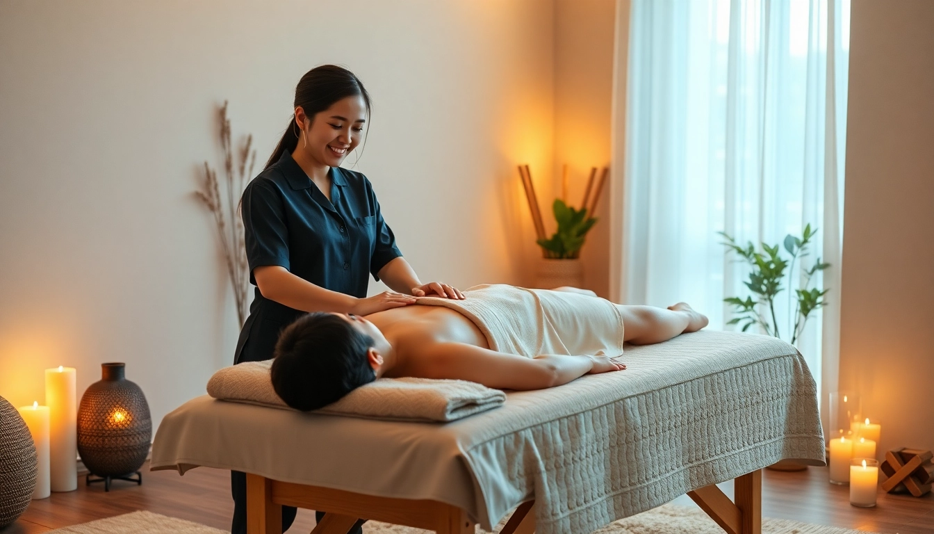 편안하고 차분한 분위기의 조명이 좋은 방에서 전문적인 젊은 태국 여성 치료사가 마사지를 제공하는 수원출장마사지 세션의 모습.