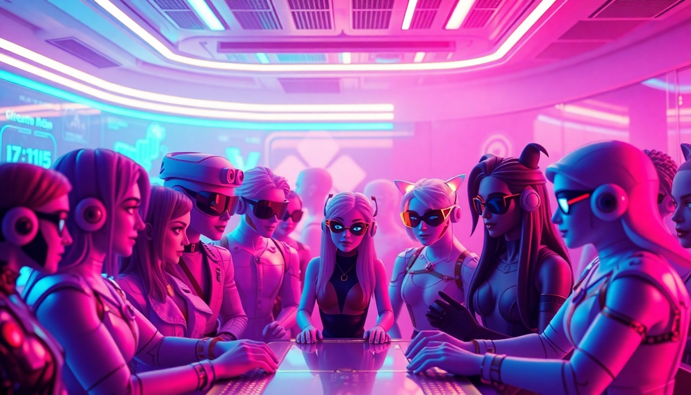 Dynamic NSFW AI chat room with diverse avatars showcasing innovation and interaction.