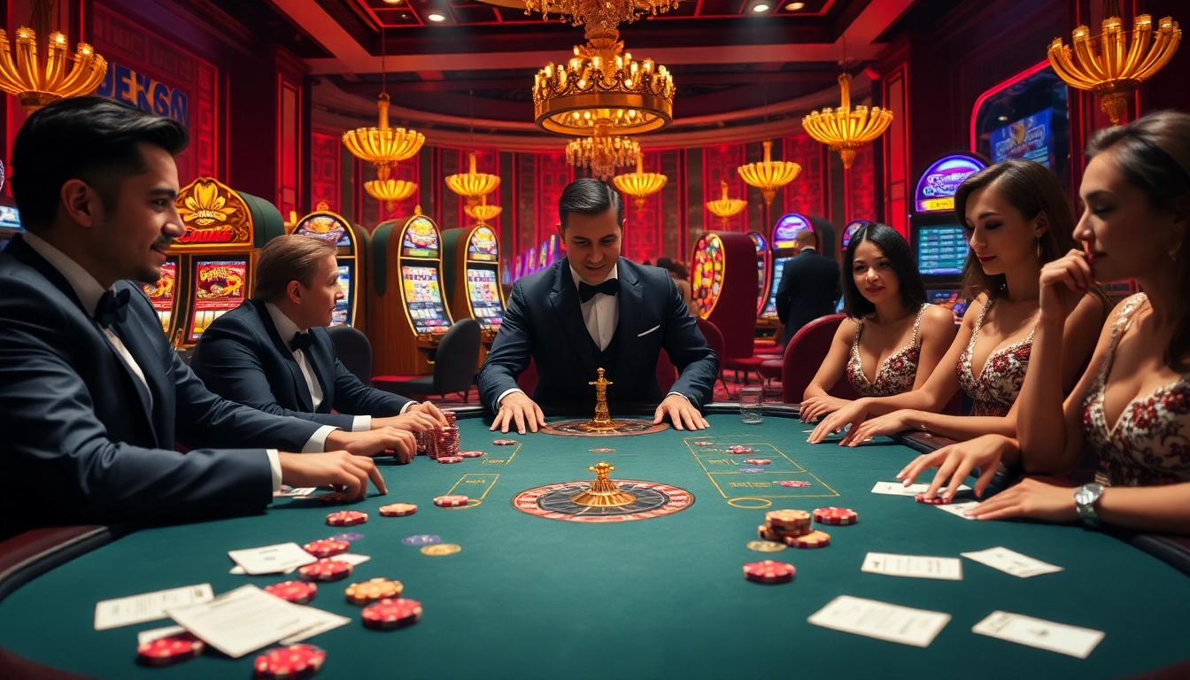 ONE88 casino atmosphere with glamorous poker table, excited players, and vibrant gaming elements.