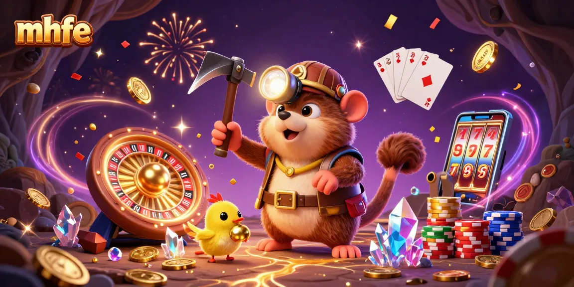 mhfe showcases a vibrant 3D scene of a treasure hunting mole amidst casino elements, creating excitement